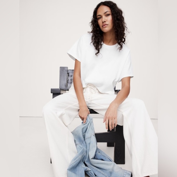 NWT Banana Republic Loose Drawstring White Jean Size 35. #713492 - Picture 3 of 9